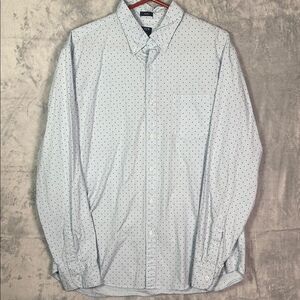 J. Crew Baby Blue Navy Polka Dot LS Collared Button Up Shirt Slim Size XL